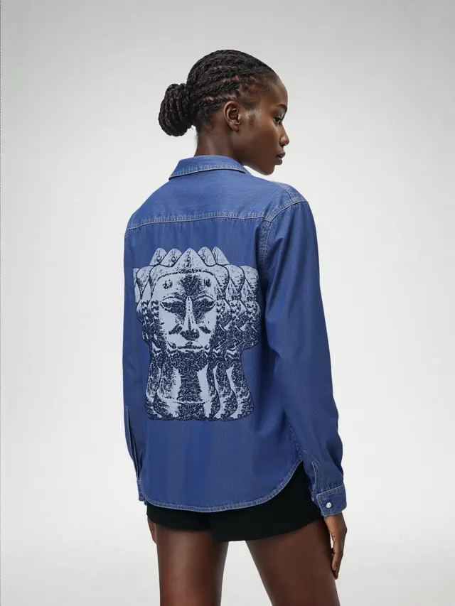 COLD SOUL BIG BRVYS-HEAD LONGSLEEVE – Washed Denim Shirt