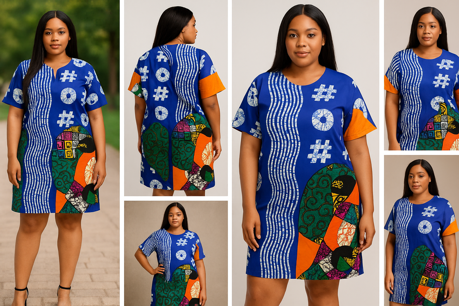 Blue Multi-Print Shift Dress