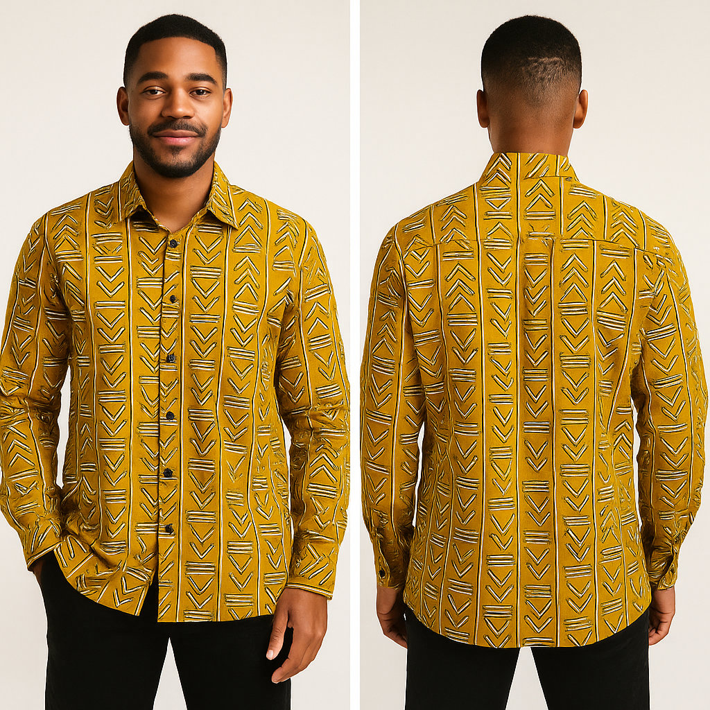 Mustard Geometric Ankara Shirt