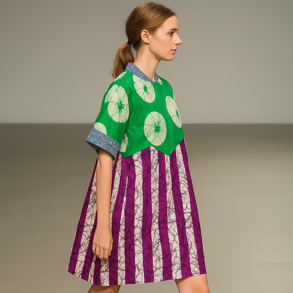 Green & Purple Ankara Flare Dress